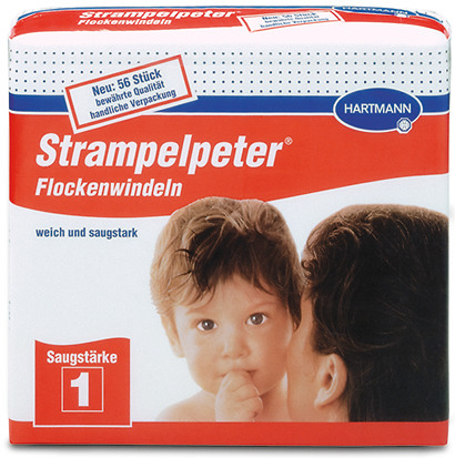 Hartmann Strampelpeter&reg; Flockenwindeln Saugstärke 1, 35x11cm, Weiß/Rot